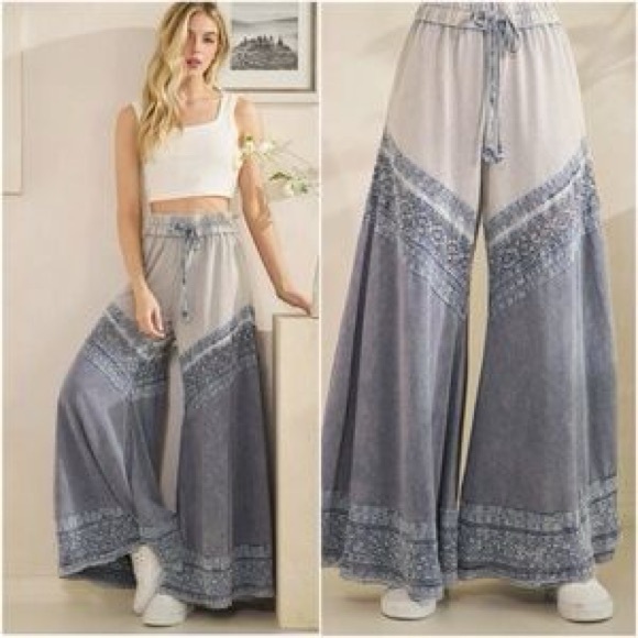 Oli & Hali Bohemian NWOT Wide Leg Pants Lace & Terry - Picture 1 of 10